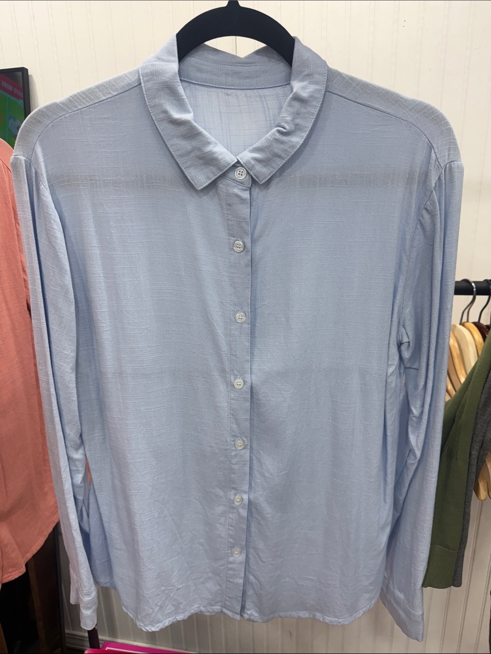 Light Blue Women’s Button-Up Blouse Medium
